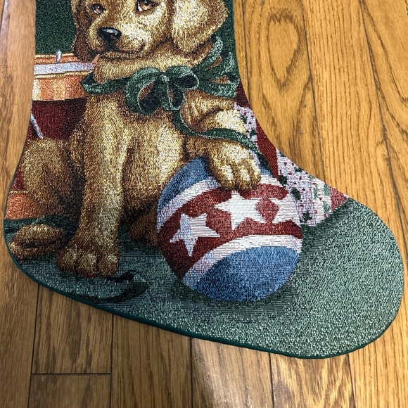 VINTAGE Christmas TAPESTRY Stocking 17”x11” Beautiful Brown Puppy - Picture 3 of 4